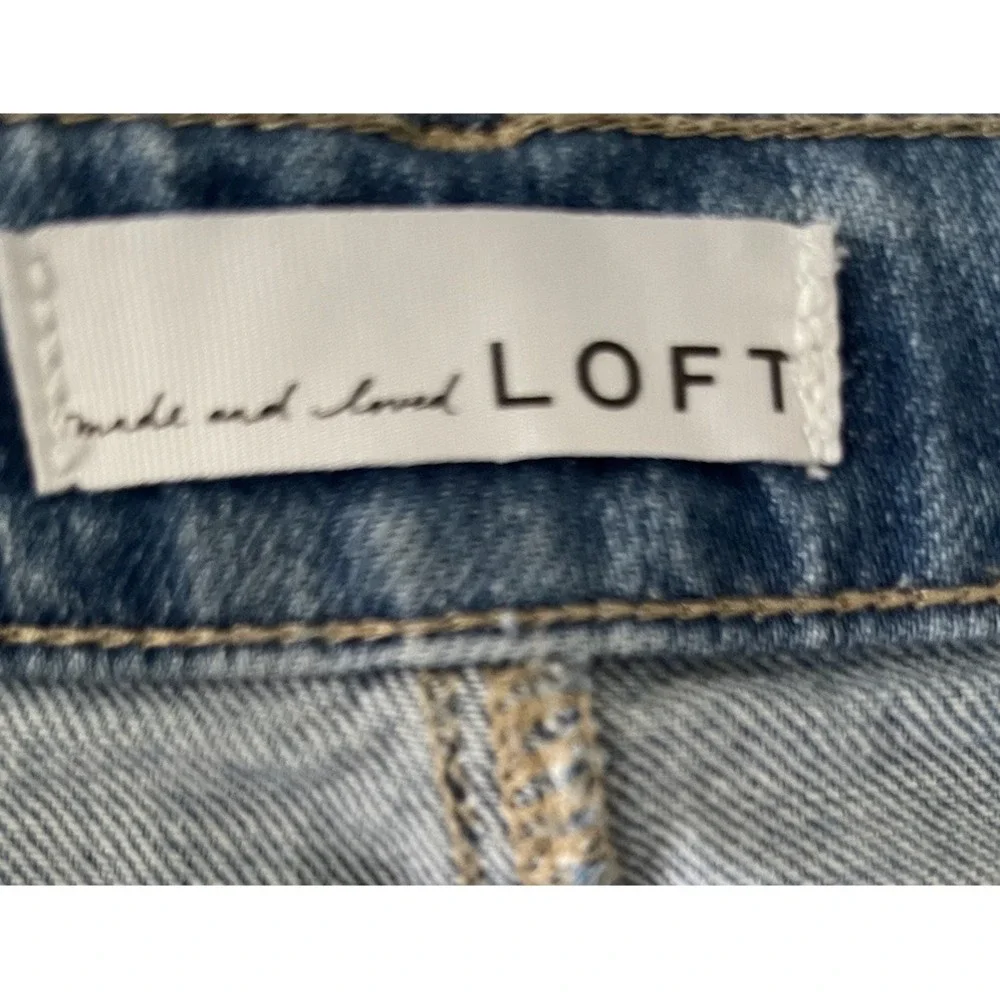 LOFT Wide Leg Jeans High Rise Frayed Hem Denim Blue 32 Stretch Everyday